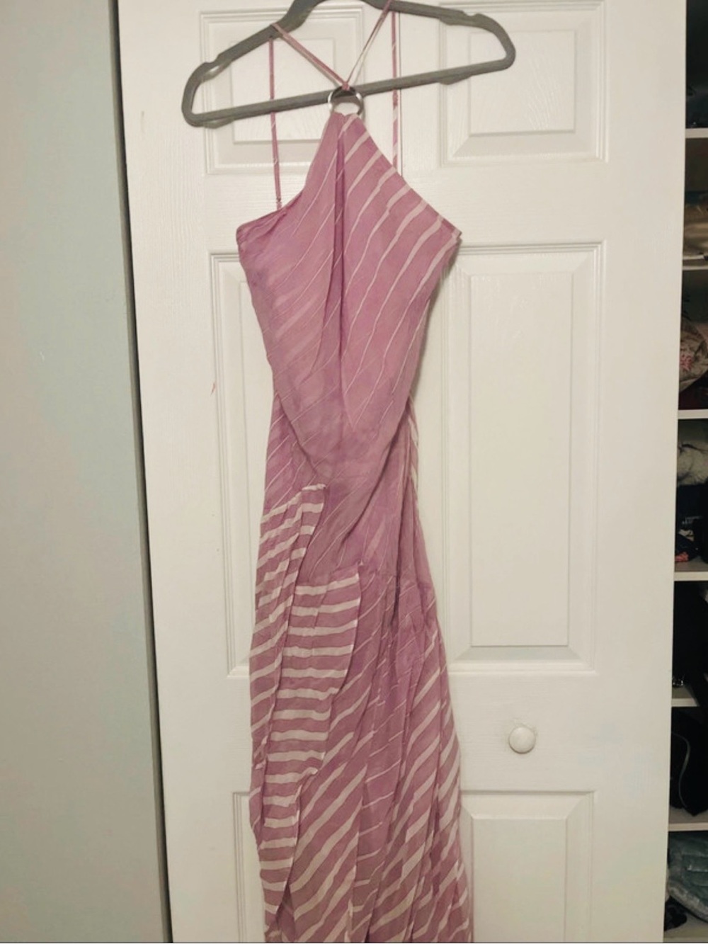 Halston Heritage Pink and White Striped Halter Maxi Dress